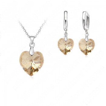 Jemmin One Set  Austrian Crystal 925 Sterling Silver Jewelry Heart Pendant Necklaces Lever Back Earrings Woman Accessories Gift