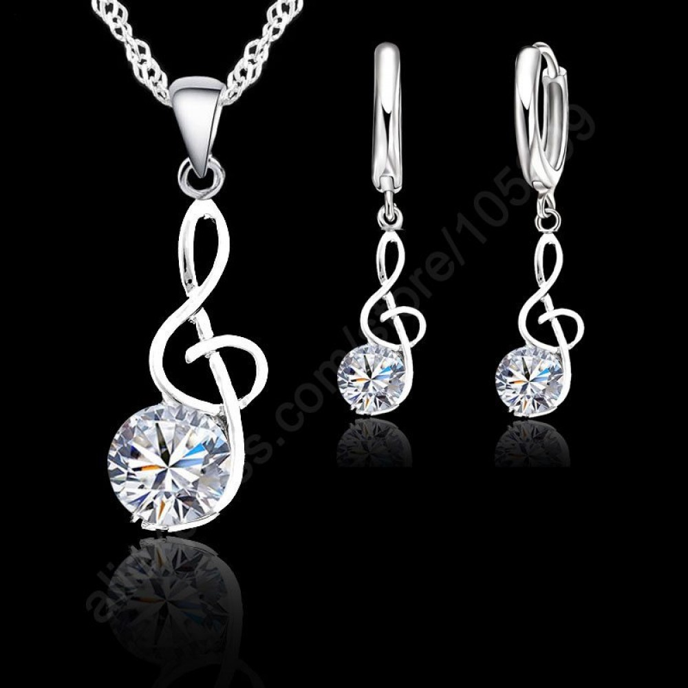 Jemmin Musical Notes Jewelry Sets Real 925 Sterling Silver Cubic Zirconia Symbols Shape Pendant Necklaces Earrings Sets Gift