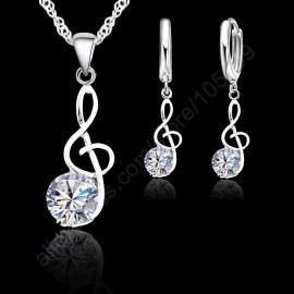 Jemmin Musical Notes Jewelry Sets Real 925 Sterling Silver Cubic Zirconia Symbols Shape Pendant Necklaces Earrings Sets Gift