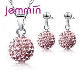 JEMMIN Luxury Romantic Necklace Earrings Jewelry Sets Round Shape Pendant 925 Sterling Silver CZ Women Wedding Party Jewelry