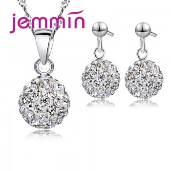 JEMMIN Luxury Romantic Necklace Earrings Jewelry Sets Round Shape Pendant 925 Sterling Silver CZ Women Wedding Party Jewelry
