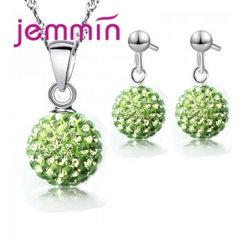 JEMMIN Luxury Romantic Necklace Earrings Jewelry Sets Round Shape Pendant 925 Sterling Silver CZ Women Wedding Party Jewelry
