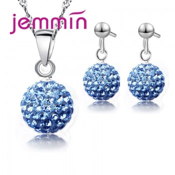 JEMMIN Luxury Romantic Necklace Earrings Jewelry Sets Round Shape Pendant 925 Sterling Silver CZ Women Wedding Party Jewelry