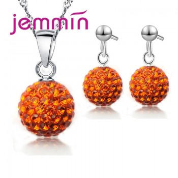 JEMMIN Luxury Romantic Necklace Earrings Jewelry Sets Round Shape Pendant 925 Sterling Silver CZ Women Wedding Party Jewelry