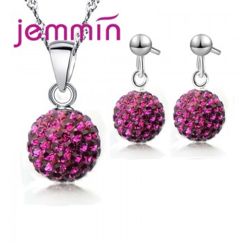 JEMMIN Luxury Romantic Necklace Earrings Jewelry Sets Round Shape Pendant 925 Sterling Silver CZ Women Wedding Party Jewelry