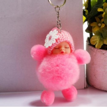 New sleeping baby keychain fake Fur Pom Pom Key Chain Women Trinket Car Key Ring Keychain Jewelry Gift fluffy keychain on bag