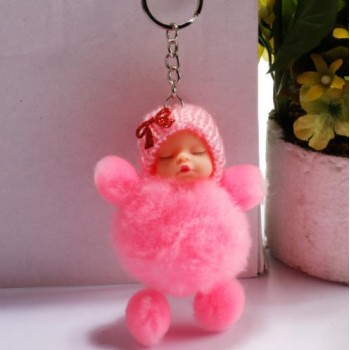 New sleeping baby keychain fake Fur Pom Pom Key Chain Women Trinket Car Key Ring Keychain Jewelry Gift fluffy keychain on bag