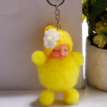 New sleeping baby keychain fake Fur Pom Pom Key Chain Women Trinket Car Key Ring Keychain Jewelry Gift fluffy keychain on bag