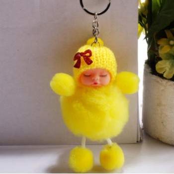 New sleeping baby keychain fake Fur Pom Pom Key Chain Women Trinket Car Key Ring Keychain Jewelry Gift fluffy keychain on bag