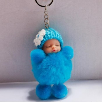 New sleeping baby keychain fake Fur Pom Pom Key Chain Women Trinket Car Key Ring Keychain Jewelry Gift fluffy keychain on bag