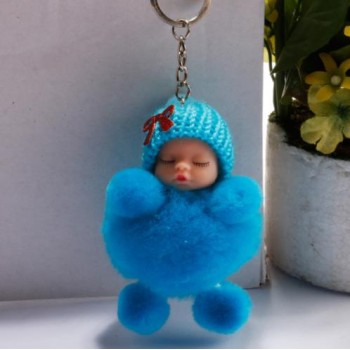 New sleeping baby keychain fake Fur Pom Pom Key Chain Women Trinket Car Key Ring Keychain Jewelry Gift fluffy keychain on bag