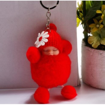New sleeping baby keychain fake Fur Pom Pom Key Chain Women Trinket Car Key Ring Keychain Jewelry Gift fluffy keychain on bag