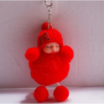 New sleeping baby keychain fake Fur Pom Pom Key Chain Women Trinket Car Key Ring Keychain Jewelry Gift fluffy keychain on bag