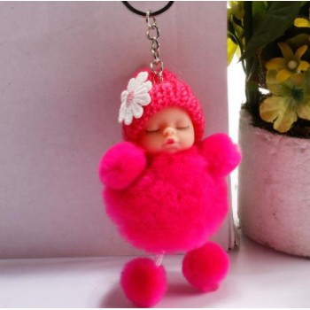 New sleeping baby keychain fake Fur Pom Pom Key Chain Women Trinket Car Key Ring Keychain Jewelry Gift fluffy keychain on bag