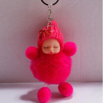New sleeping baby keychain fake Fur Pom Pom Key Chain Women Trinket Car Key Ring Keychain Jewelry Gift fluffy keychain on bag