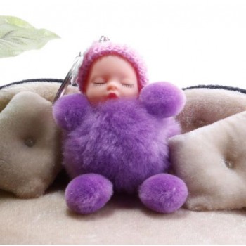 New sleeping baby keychain fake Fur Pom Pom Key Chain Women Trinket Car Key Ring Keychain Jewelry Gift fluffy keychain on bag