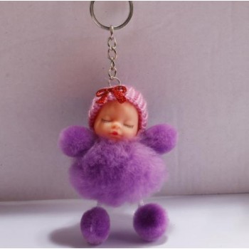 New sleeping baby keychain fake Fur Pom Pom Key Chain Women Trinket Car Key Ring Keychain Jewelry Gift fluffy keychain on bag