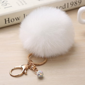 Gold Rabbit Fur Ball Keychain Fur Pom Pom Keychain Porte Clef Fourrure Llaveros Fluffy Keychain Pearl Keychain for Bag Charm