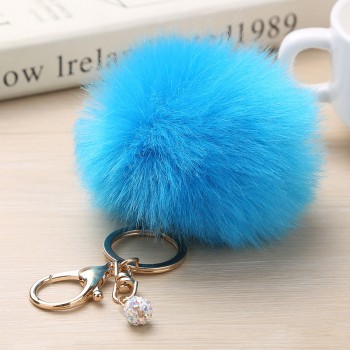 Gold Rabbit Fur Ball Keychain Fur Pom Pom Keychain Porte Clef Fourrure Llaveros Fluffy Keychain Pearl Keychain for Bag Charm