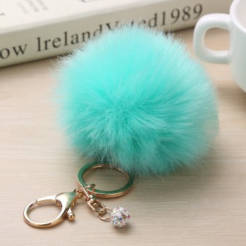 Gold Rabbit Fur Ball Keychain Fur Pom Pom Keychain Porte Clef Fourrure Llaveros Fluffy Keychain Pearl Keychain for Bag Charm