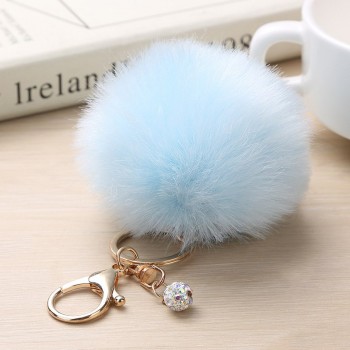 Gold Rabbit Fur Ball Keychain Fur Pom Pom Keychain Porte Clef Fourrure Llaveros Fluffy Keychain Pearl Keychain for Bag Charm