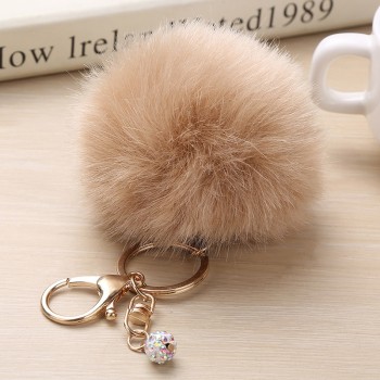 Gold Rabbit Fur Ball Keychain Fur Pom Pom Keychain Porte Clef Fourrure Llaveros Fluffy Keychain Pearl Keychain for Bag Charm
