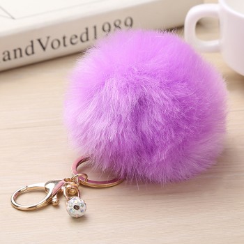 Gold Rabbit Fur Ball Keychain Fur Pom Pom Keychain Porte Clef Fourrure Llaveros Fluffy Keychain Pearl Keychain for Bag Charm