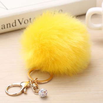 Gold Rabbit Fur Ball Keychain Fur Pom Pom Keychain Porte Clef Fourrure Llaveros Fluffy Keychain Pearl Keychain for Bag Charm