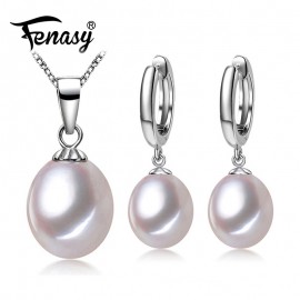 Pearl Jewelry,Pearl Pendant Necklace Freshwater Earrings 925 Sterling Silver CLASSIC jewelry sets charm retro earrings for women