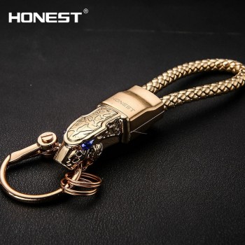 Brand HONEST High Grade Men Key Chain Keychains Rhinestones Car Key Ring Holder Jewelry Bag Pendant Gift Genuine Leather Rope