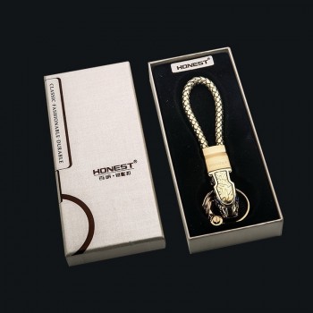 Brand HONEST High Grade Men Key Chain Keychains Rhinestones Car Key Ring Holder Jewelry Bag Pendant Gift Genuine Leather Rope