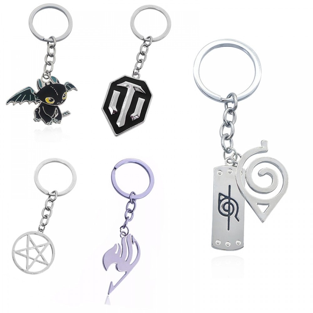 Japan Fashion Anime Naruto Keychain Silver Fairy Tail Keychains Star Round Tanks Keychain For Men Unisex Key Chains Mens Jewelry