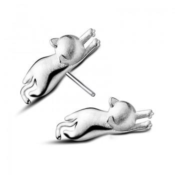 OMHXZJ Wholesale Personality Fashion OL Woman Girl Silver Cat 925 Sterling Silver Stud Earrings+Ring+Necklace Jewelry Set SE22