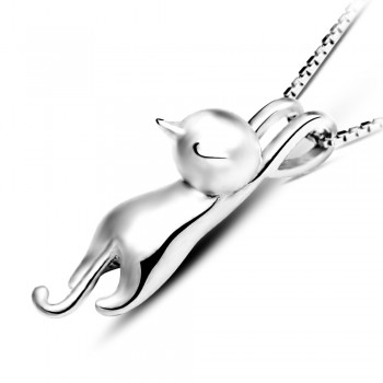 OMHXZJ Wholesale Personality Fashion OL Woman Girl Silver Cat 925 Sterling Silver Stud Earrings+Ring+Necklace Jewelry Set SE22