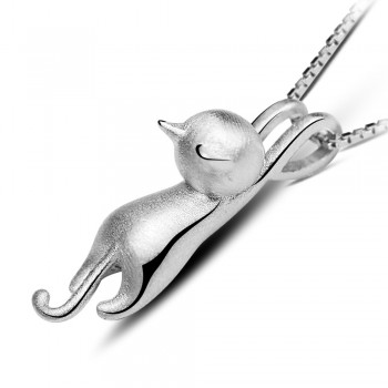 OMHXZJ Wholesale Personality Fashion OL Woman Girl Silver Cat 925 Sterling Silver Stud Earrings+Ring+Necklace Jewelry Set SE22