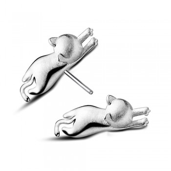OMHXZJ Wholesale Personality Fashion OL Woman Girl Silver Cat 925 Sterling Silver Stud Earrings+Ring+Necklace Jewelry Set SE22
