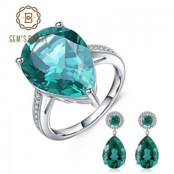 GEMS BALLET Luxury Russian Nano Emerald Ring Earrings Jewelry Set 925 Sterling Silver Engagement Fine Jewelry For Women
