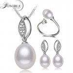 Real Natural Wedding Pearl Jewelry women,Freshwater Pearl Jewelry Sets 925 Sterling Silver Earring sets Wife Birthday Gift White