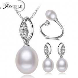 Real Natural Wedding Pearl Jewelry women,Freshwater Pearl Jewelry Sets 925 Sterling Silver Earring sets Wife Birthday Gift White