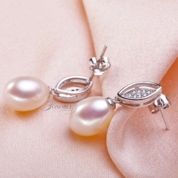 Real Natural Wedding Pearl Jewelry women,Freshwater Pearl Jewelry Sets 925 Sterling Silver Earring sets Wife Birthday Gift White