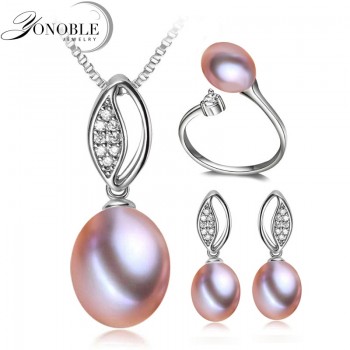 Real Natural Wedding Pearl Jewelry women,Freshwater Pearl Jewelry Sets 925 Sterling Silver Earring sets Wife Birthday Gift White