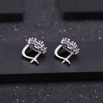GEMS BALLET Princess Diana Natural Blue Sapphire Flower Earrings Ring Set 925 Sterling Silver Jewelry Set For Women Wedding