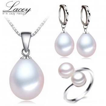 Real freshwater pearl jewelry sets women,natural pearl jewelry sets 925 silver mother pendant ring earring party top quality
