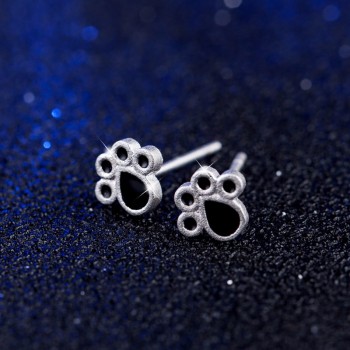 OMHXZJ Wholesale Personality Fashion OL Woman Black Cat Claw 925 Sterling Silver Stud Earrings+Ring+Necklace Jewelry Set SE17