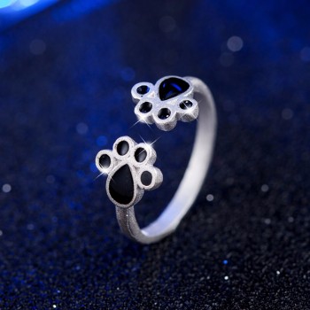 OMHXZJ Wholesale Personality Fashion OL Woman Black Cat Claw 925 Sterling Silver Stud Earrings+Ring+Necklace Jewelry Set SE17