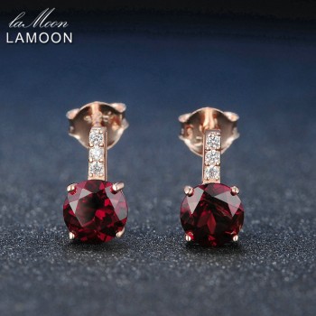LAMOON 2017 New 100% Real Natural Red Garnet 925-Sterling-Silver Jewelry Sets 3PCS S925 Fine Jewellery for Women Party V014-4
