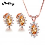 MoBuy Natural Gemstone Citrine 100% 925 Sterling Silver Pendant Necklace Stud Earrings Fine Jewelry Sets For Women Gift V005EN
