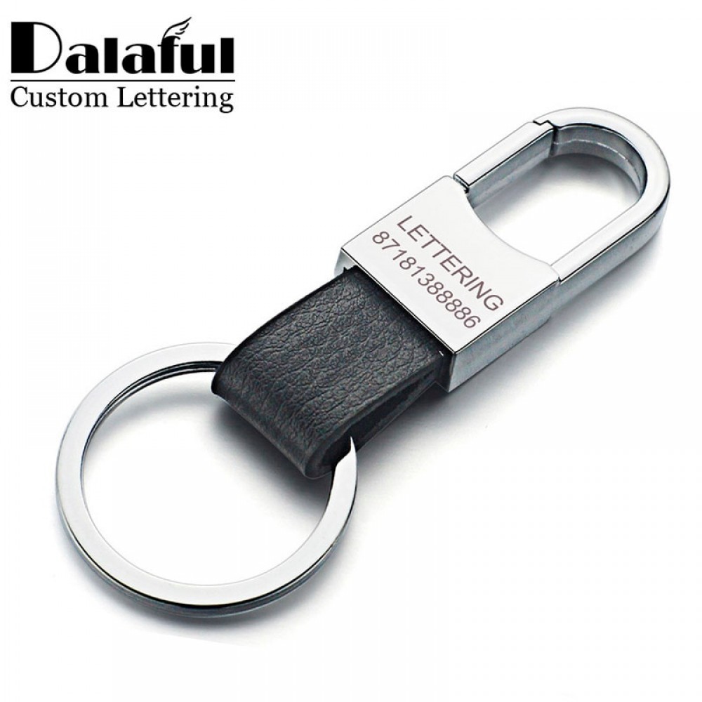 Dalaful Custom Lettering Keyring Keychain Genuine Leather Mens Simple Key chains Holder Keyfob For Car Accessories Gift K212