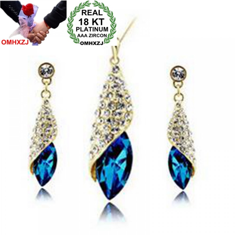 OMHXZJ Wholesale Woman Desert Light Gold AAA Zircon Crystal 18KT Platinum Necklace Earrings Bracelets Jewelry Sets  ST04-1