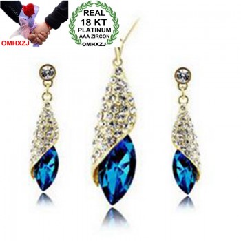 OMHXZJ Wholesale Woman Desert Light Gold AAA Zircon Crystal 18KT Platinum Necklace Earrings Bracelets Jewelry Sets  ST04-1